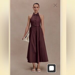 NWT Meshki Cindy Sleeveless Collared Midi Dress in chocolate xs